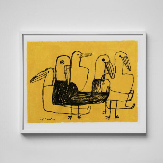 ファインリトルディ アートポスター BIRDS 鳥 イエロー 黄色 50X40 北欧デザイン インテリア 壁掛け ポスター 子供部屋 新築祝い プレゼント 風水 ユニーク_1