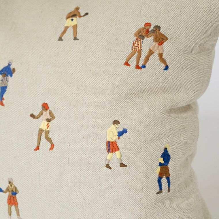 クッションカバー ボクサー ボクシング 刺繍 48X48 中綿別売 50x50 ファインリトルデイ 北欧 おしゃれ かわいい 高級感 麻 ナチュラル リネン ユニーク |  | 02