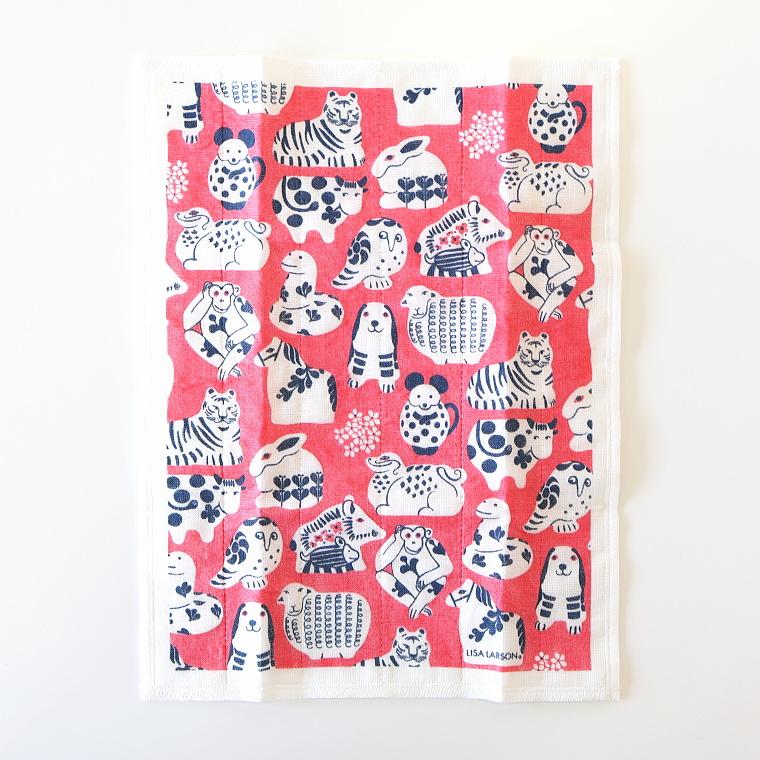 Lisa Larson（リサラーソン） デザイン 蚊帳生地ふきん 5枚セット 干支