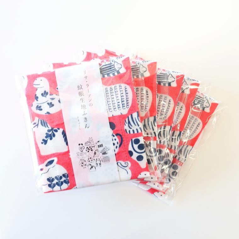 Lisa Larson（リサラーソン） デザイン 蚊帳生地ふきん 5枚セット 干支