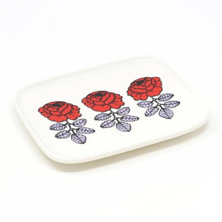 マリメッコ ミニプレート 角皿 15.5cm ヴィヒキルース レッド ライラック No.143 アジア限定 marimekko 小皿 磁器 正規品 | marimekko