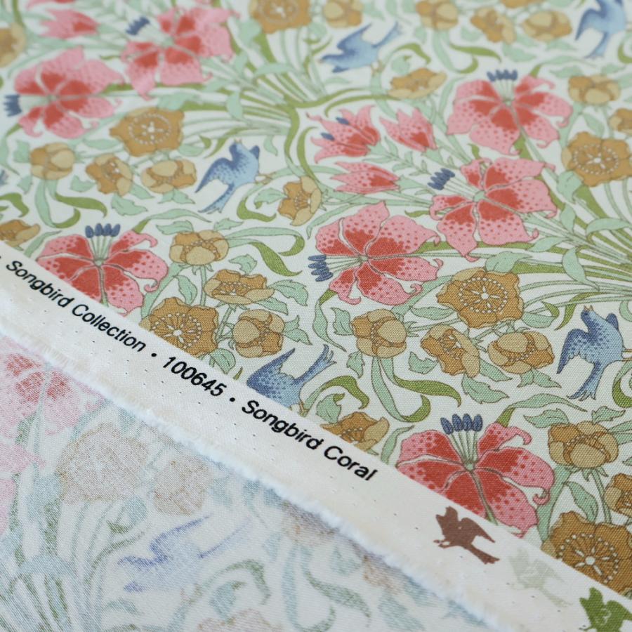 ティルダ 生地 Songbird Blue ソングバード コーラル ピンク 110cm巾 10cm単位 布 Tilda 手作り かわいい 小鳥  切り売り 小さい柄 北欧 |  | 05