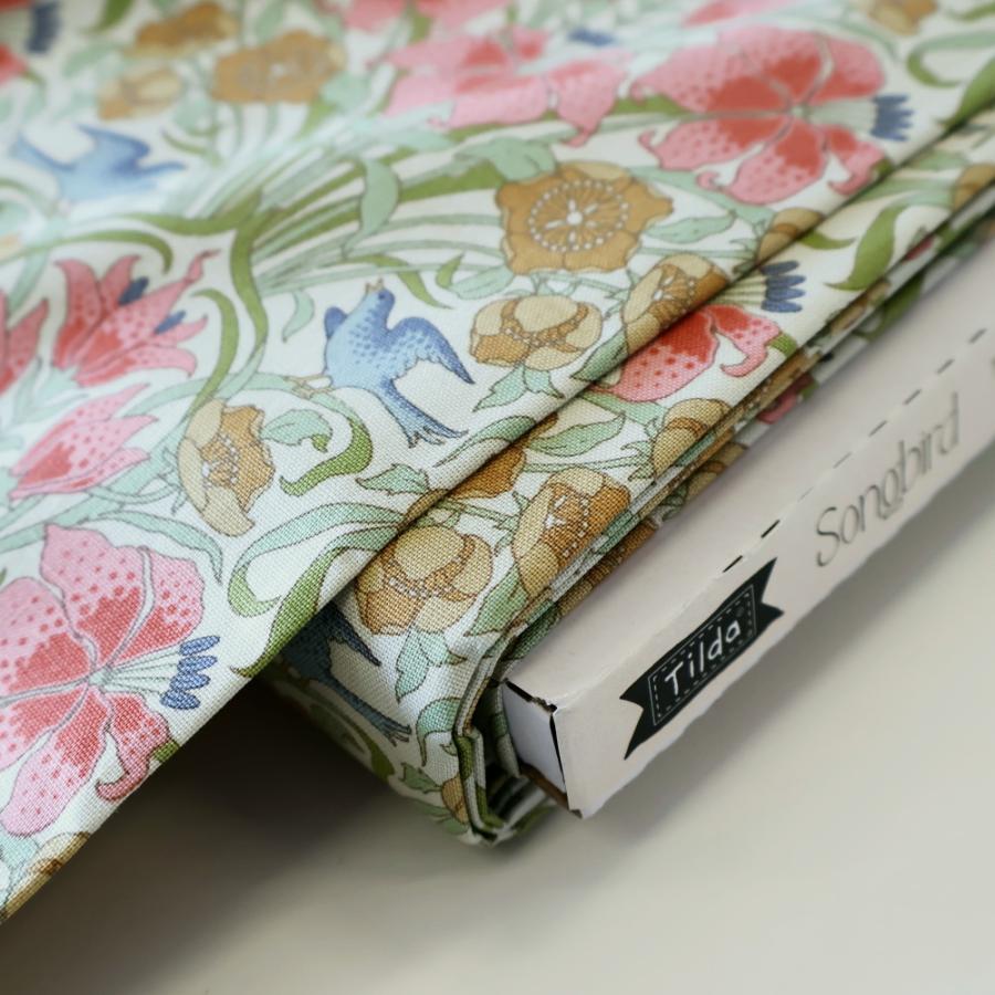 ティルダ 生地 Songbird Blue ソングバード コーラル ピンク 110cm巾 10cm単位 布 Tilda 手作り かわいい 小鳥  切り売り 小さい柄 北欧 |  | 07