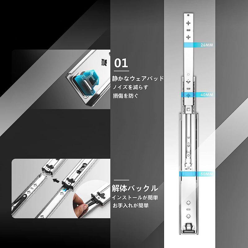 スライドレール　AOLISHENG　重量用　2023年新型　長さ300-1000mm　二列ボールベアリング　耐荷重　幅53mm　100kg