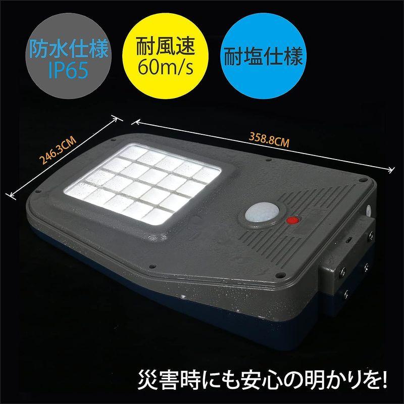 照明器具　街路灯　ソーラー　外灯　LED　ソーラーライト　IP65防水　人感センサー　約2500lm　100W水銀灯相当　夜間自動点灯　屋外　街灯　耐