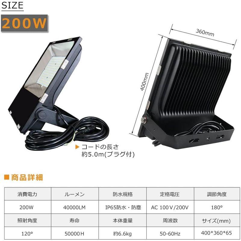 LED照明機器　お得なセット商品LED投光器　200W　2000W相当　昼光色　5mコード　LED投光器　LED　200W　投光器　電球色　昼白色　200W