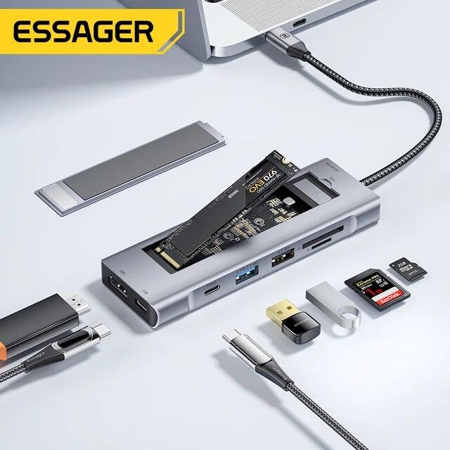 Essager-コンピューター用のUSBタイプCハブ,MacBook Pro Air m1 m2用の8 in 1 USBc to sata ssdラッ｜ichi-shop｜03