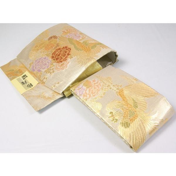 袋帯軽装帯仕立てワンタッチ帯 正絹織 金/色糸織加工 花鳥風月 鳳凰 