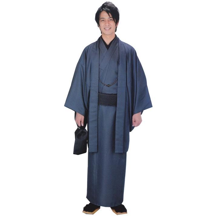 男物着物フルセット M/Lサイズ 紺系亀甲柄アンサンブル仕立上りプレタ