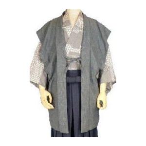 男物羽織化繊 武士スタイルに欠かせない 袖なし羽織 ポリエステル紬風 