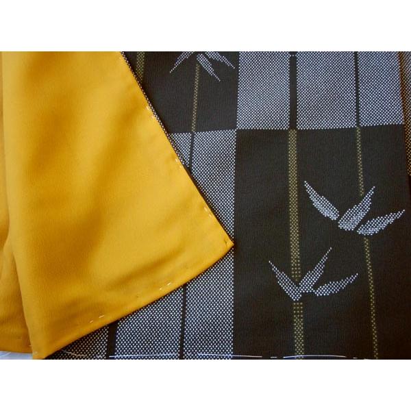 着物　化繊(ポリエステル) 洗える化繊着物仕立上り 大島紬風 竹柄 黒 Lサイズ 東レポリエステル