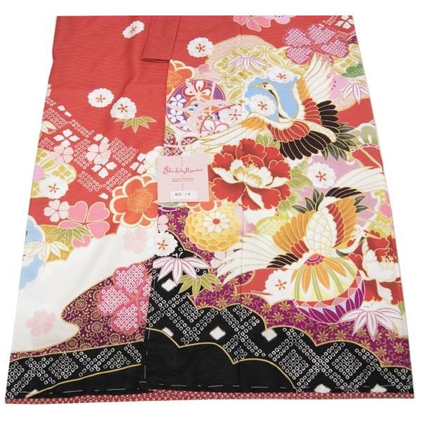 七五三着物 女の子四ッ身 七歳 赤色(ややオレンジ系赤色) 花柄