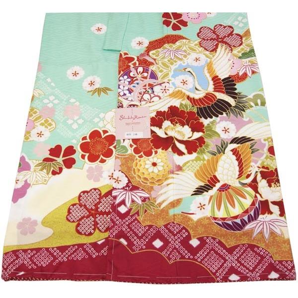 七五三着物 女の子四ッ身 七歳 びゃくぐん(ミントグリーン)色 花柄
