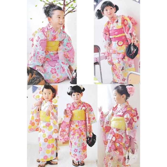 子供ゆかた仕立上がり品　女の子用5柄　7-8才用120cmサイズ綿・麻混で涼しい　ブランドジュニア浴衣