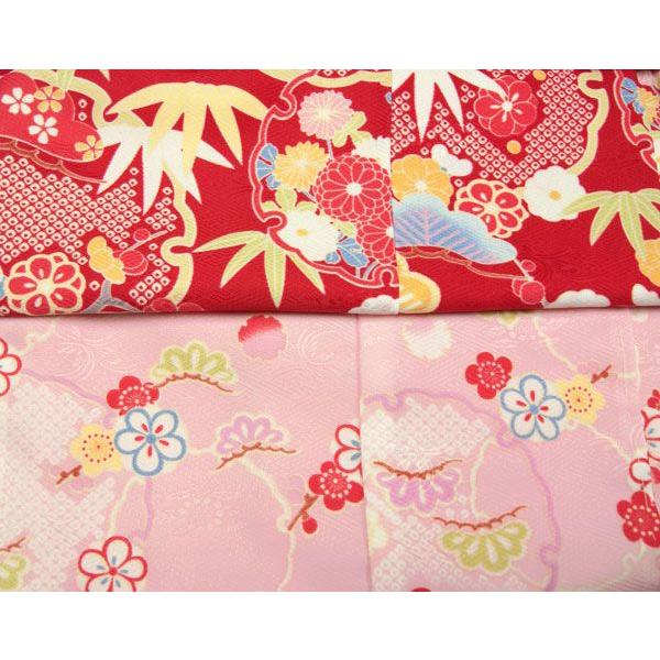 子供着物 アンサンブルセット花柄 赤の花柄羽織/ピンク花柄着物 7〜8才