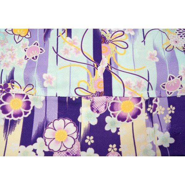 子供着物アンサンブル花柄 水色柄羽織/紫花柄着物 3〜4才用 洗える