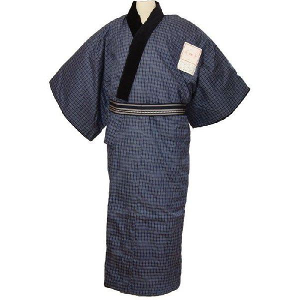 男性綿入り丹前・褞袍（どてら） 紺色・金茶色M/Lサイズ 防寒着 : 着物