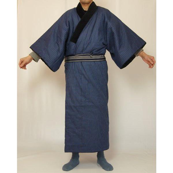 男性綿入り丹前・褞袍（どてら） 紺色・金茶色M/Lサイズ 防寒着 : 着物 