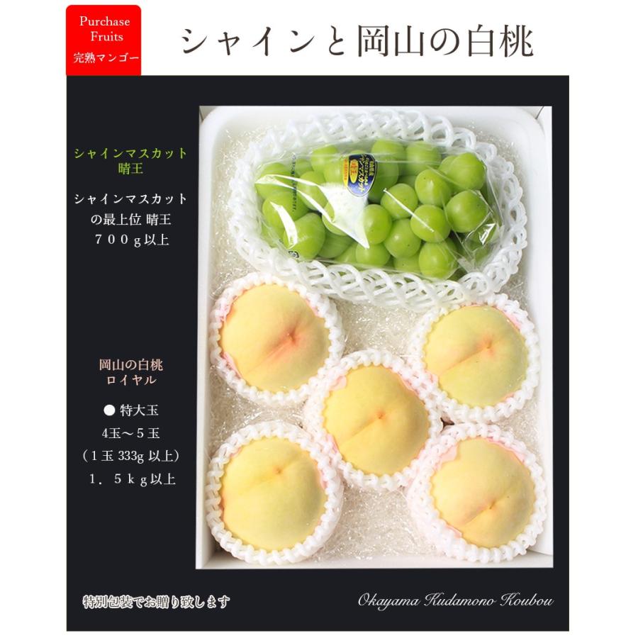 2026 ギフト 岡山 白桃 ロイヤル ＆ シャインマスカット 晴王 セット 贈答用 秀品 桃 葡萄 プレゼント 御礼 御祝 御供 果物 ...
