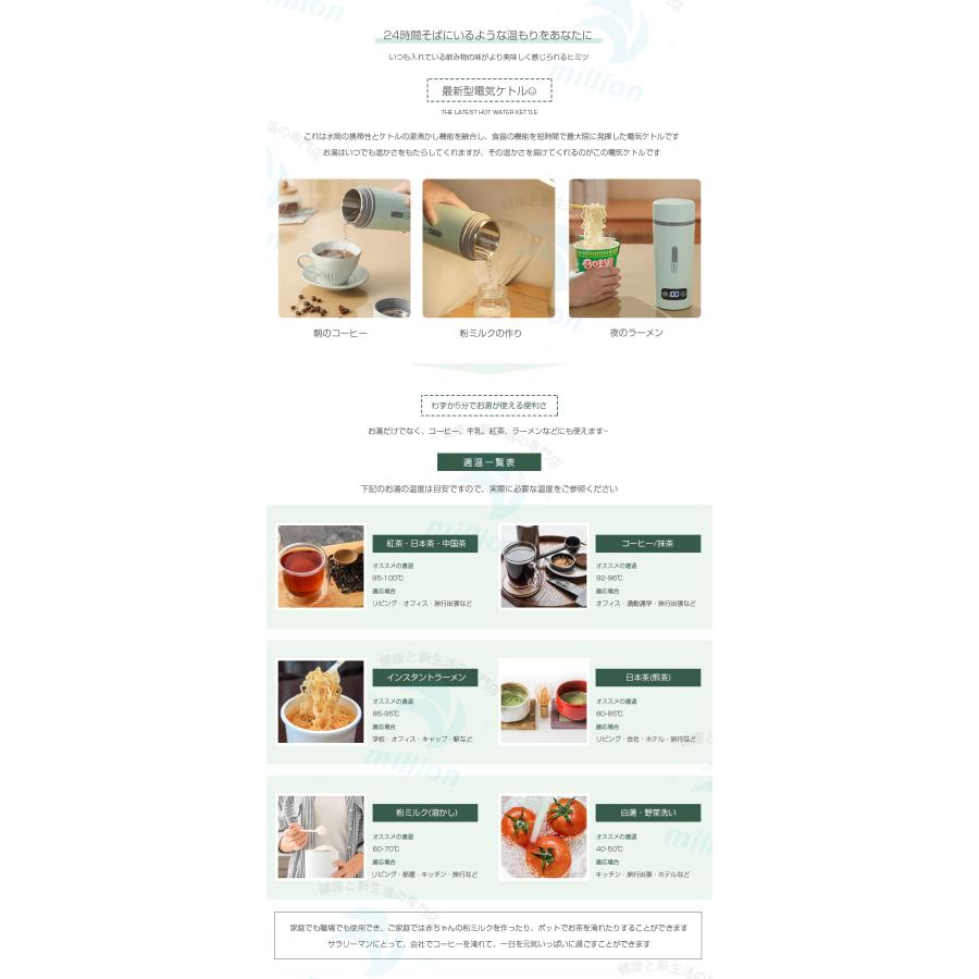 4段温度設定＆温度表示】 水筒 電気ケトル 電気ポット 350ml 45℃/60