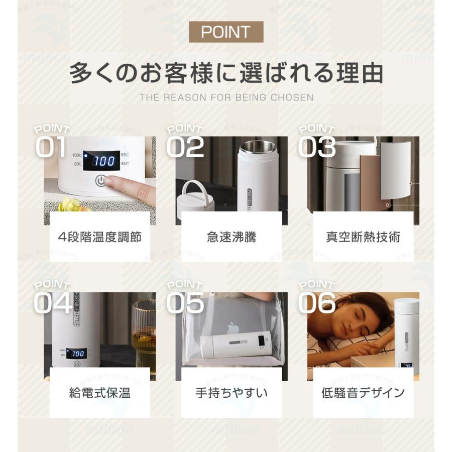 ★注ぎ口付き！★ ポータブル電気ケトル 500ml 電気水筒 注ぎ口付き お湯 電気ケトル コンパクト ポータブルケトル 温度表示 4段温度調節 |  | 03