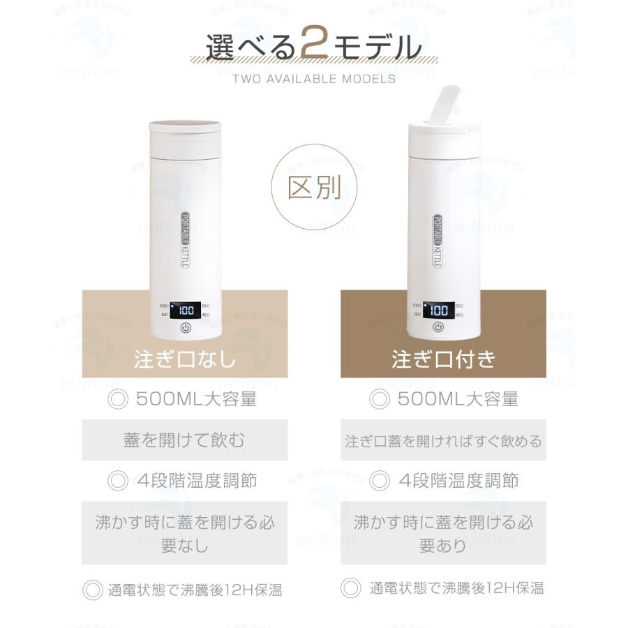 ★注ぎ口付き！★ ポータブル電気ケトル 500ml 電気水筒 注ぎ口付き お湯 電気ケトル コンパクト ポータブルケトル 温度表示 4段温度調節 |  | 04
