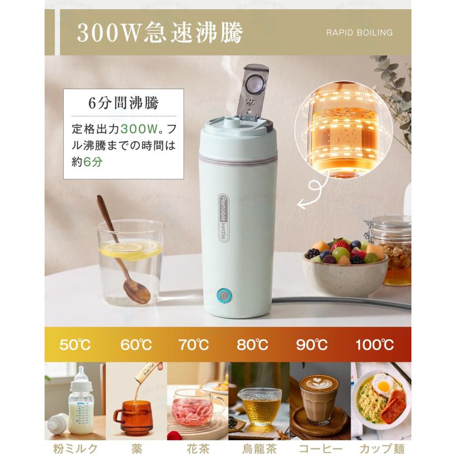 【注ぎ口付きの最新モデル】ポータブル電気ケトル 350ml 注ぎ口付き 300W 約6分間沸騰 お湯 蒸気抜け穴 吹きこぼれ防止 水漏れ防止 自動電源OFF 空だき防止 |  | 11
