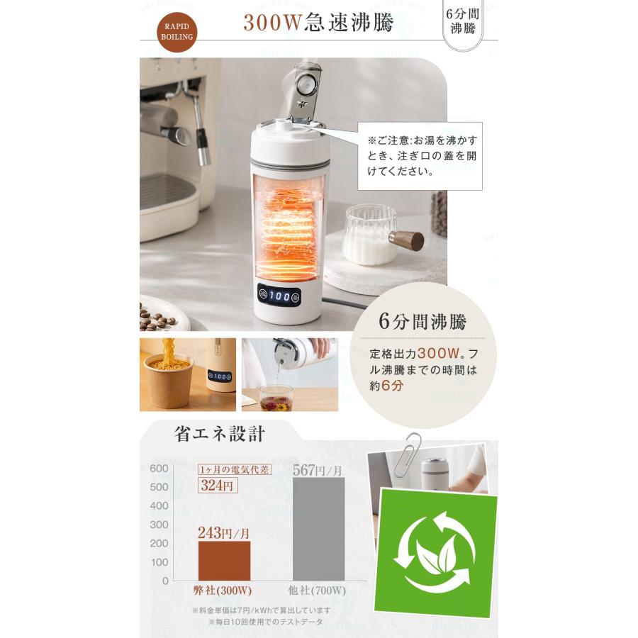 【注ぎ口付き&調温可能】 海外兼用 ポータブル電気ケトル 350ml 100V-240V 4段階温度設定 リアルタイム温度表示 約6分間沸騰 300W 沸騰後80℃保温 |  | 14