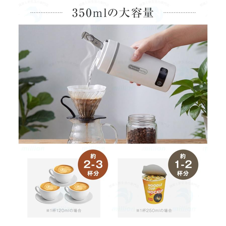 【注ぎ口付き&調温可能】 海外兼用 ポータブル電気ケトル 350ml 100V-240V 4段階温度設定 リアルタイム温度表示 約6分間沸騰 300W 沸騰後80℃保温 |  | 08