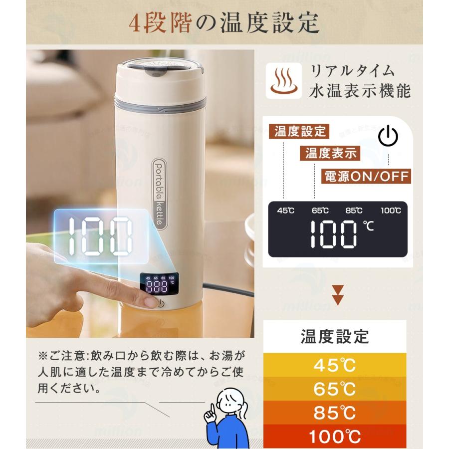 【注ぎ口付き&調温可能】 海外兼用 ポータブル電気ケトル 400ml 100V-240V 4段階温度設定 リアルタイム温度表示 約6分間沸騰 300W 沸騰後80℃保温 |  | 15