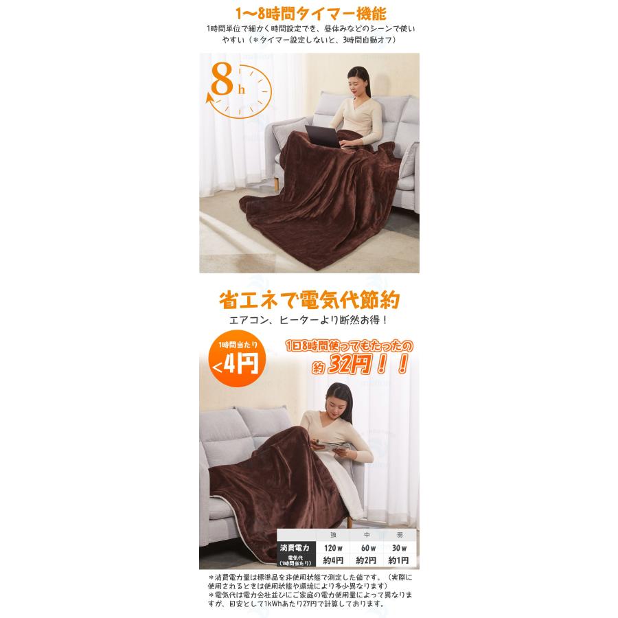 電気毛布 ヒーター 温かさ6段階 30〜55℃ 100ｗ ひざ 肩掛け 掛け敷き兼用 フランネル電気敷毛布 敷き毛布 電気毛布 ひざ掛け毛布 |  | 09