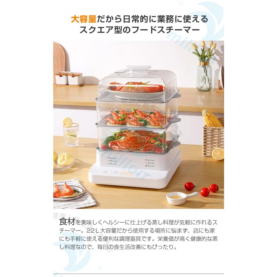 22L 電気蒸し器 フードスチーマー 蒸し器 スチーマー 蒸し機 3段 24H