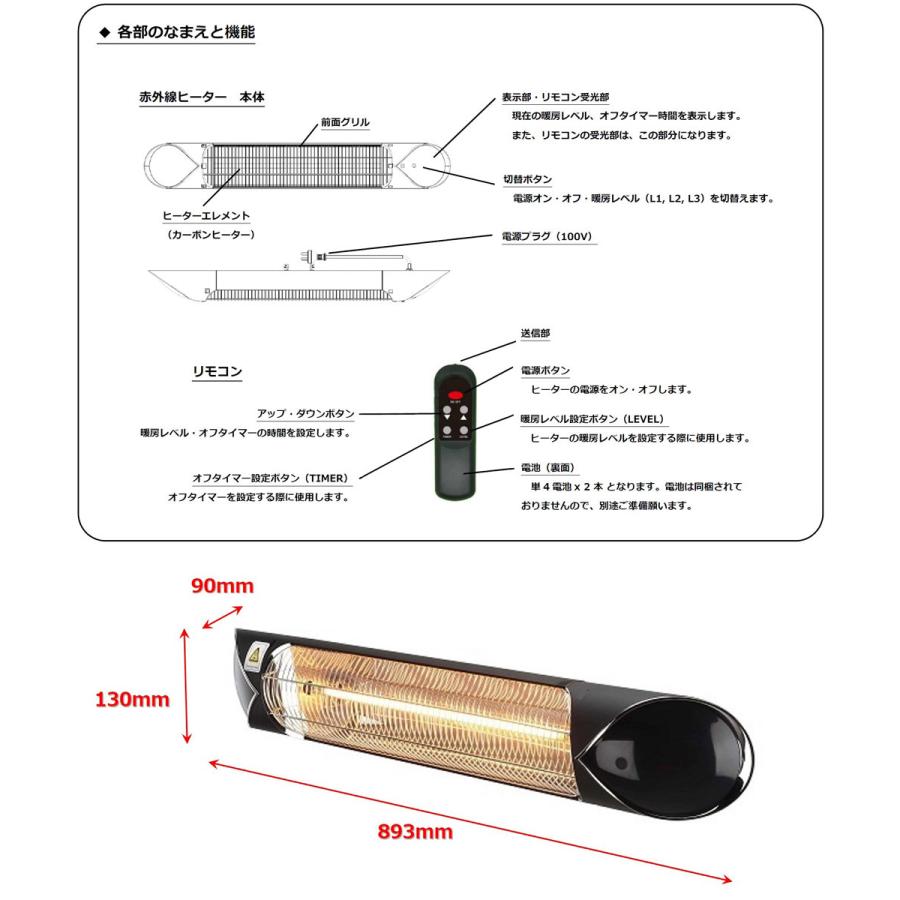 電気ヒーター ペガサスヒーター 防水仕様 屋外 100V 1000W 壁