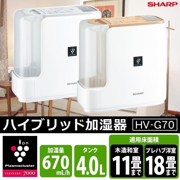 加湿器 ハイブリッド 4L 和室 11畳 プレハブ 18畳 プラズマクラスター 加湿量 670ml SHARP HV-G70 ベージュホワイト