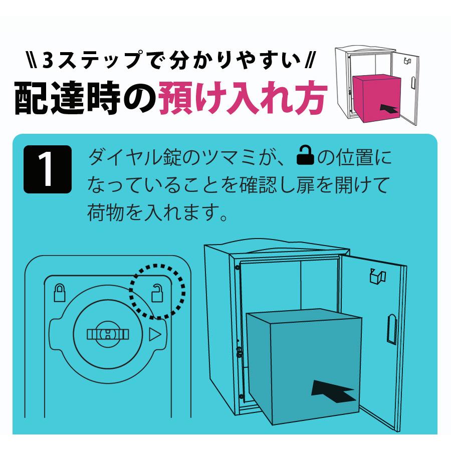 公式 宅配ボックス ゼロリターンキー搭載 一戸建て用 宅配BOX 工事不要 ダイヤル錠 鍵付き 大容量 印鑑収納 完成品 延長保証 約73L SunRuck サンルック｜ichibankan-premium｜11