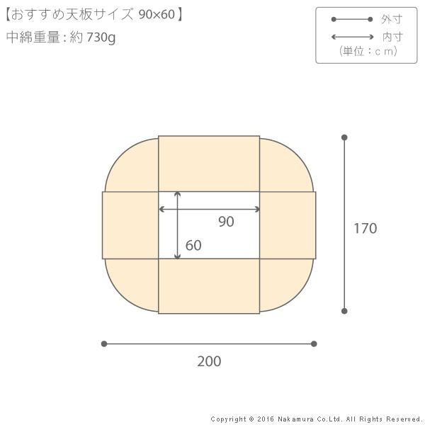 こたつ布団 省スペース はっ水リバーシブル省スペースこたつ布団-モルフ 90x60cmこたつ用（200x170cm） 長方形の画像