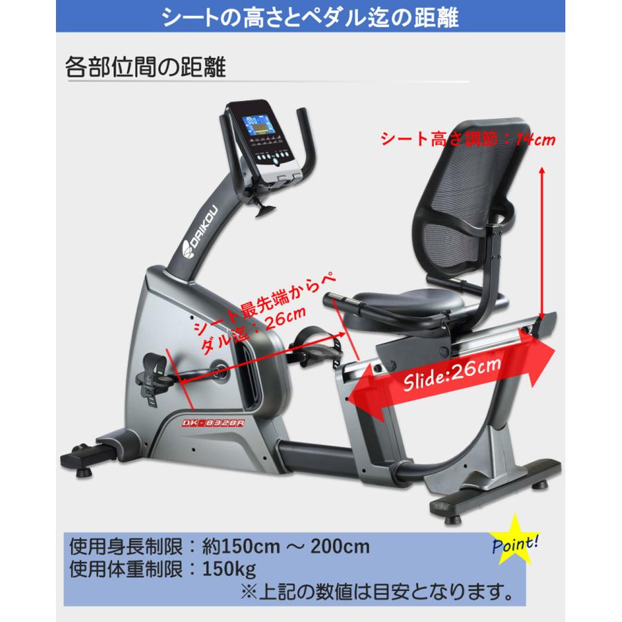 リカンベントバイク 家庭用 負荷調整32段階 背もたれ付き 心拍数測定