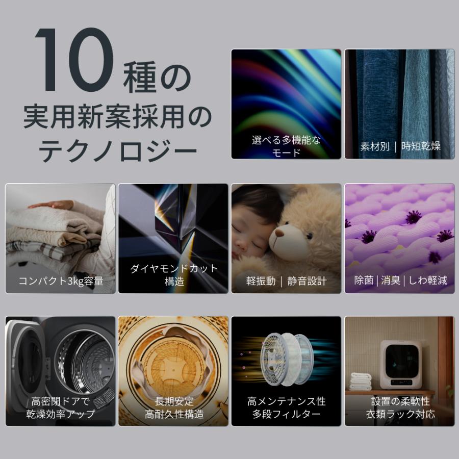 小型衣類乾燥機 3kg Smart Cube Dryer カラーパネルタイプ 実用新案採用 干すから解放される洗濯の新定番 SunRuck SR-ASMN307C_4