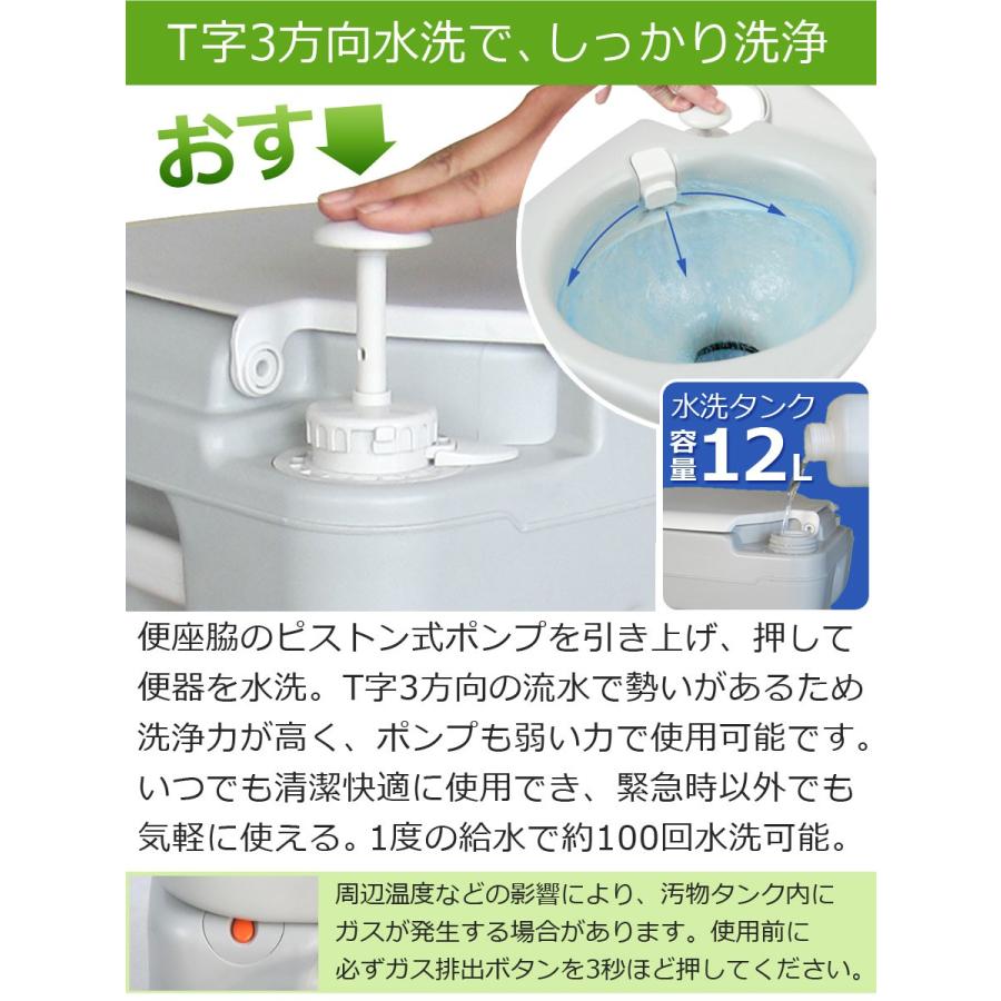 水洗トイレ ポータブルトイレ 12L 簡易トイレ 非常用トイレ 水洗 洋式 災害 介護用トイレ 緊急用 アウトドア キャンプ 車中泊 延長保証 SunRuck サンルック 公式｜ichibankanshop｜07