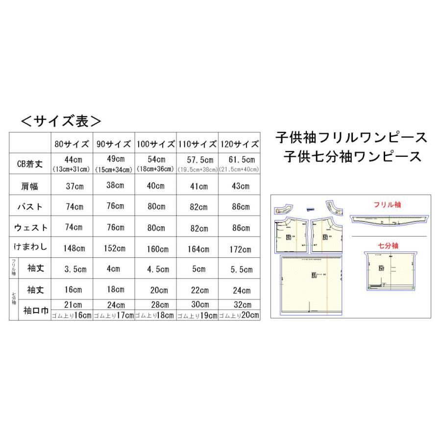 型紙　縫い代付き　子ども ワンピース （袖フリルワンピース） 型紙 セット 作り方レシピ付 子供 こども キッズ 保育園 幼稚園｜ichibunnnoichi｜03