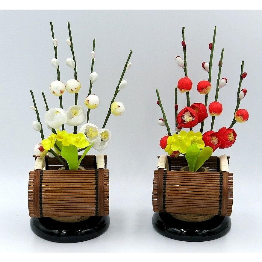 雛人形 】すだれ 菜の花付 紅白梅 特小（高さ約14cm） ひな人形 紅梅