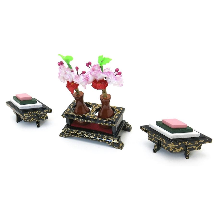 雛道具】 菱三宝 黒唐草 20号 雛人形 雛用 ミニサイズ 雛道具 三宝 菱