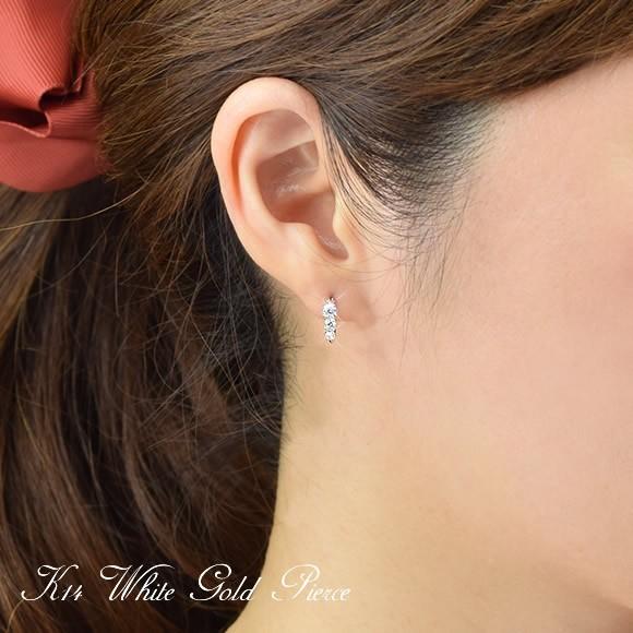14金 フープピアス ホワイトゴールド キュービックジルコニア 14k K14  ( 誕生日プレゼント 女性 レディース ) |  | 05