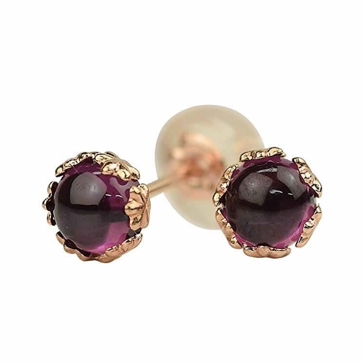 スタッドピアス ロードライトガーネット 10金 一粒石 10k K10 ピンクゴールド 1月誕生石 ( 誕生日プレゼント 女性 レディース )の画像
