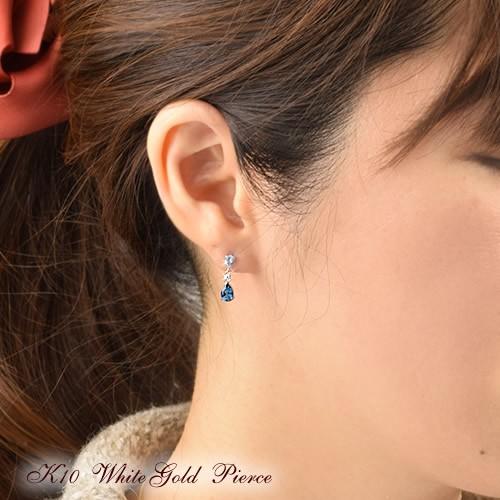 揺れるピアス ロンドンブルートパーズ 10金 雫 しずく 10k K10  