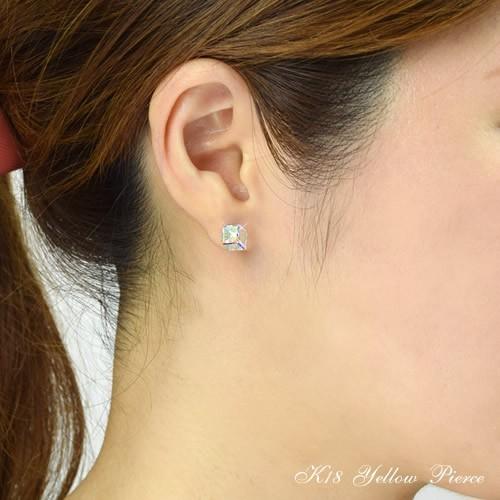 18金 ピアス オーロラ クリスタルガラス スタッドピアス K18 イエローゴールド 18K スタッドピアス 誕生日プレゼント 女性 レディースの画像