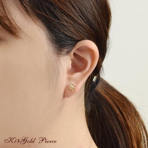 18金 ピアス 18k K18 ダイヤ ピアス 四葉のクローバー スタッドピアス 4月 誕生石 ( 誕生日プレゼント 女性 レディース )の画像