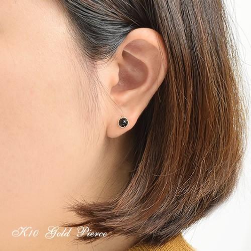 オニキス スタッドピアス 10金 ローズカット 5mm 一粒 8月誕生石 k10