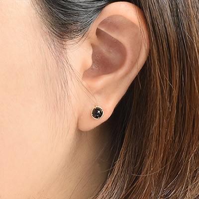 オニキス スタッドピアス 10金 ローズカット 5mm 一粒 8月誕生石 k10