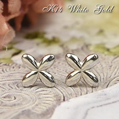 14金 ピアス 14k K14 ホワイトゴールド フラワー スタッドピアス 華奢 